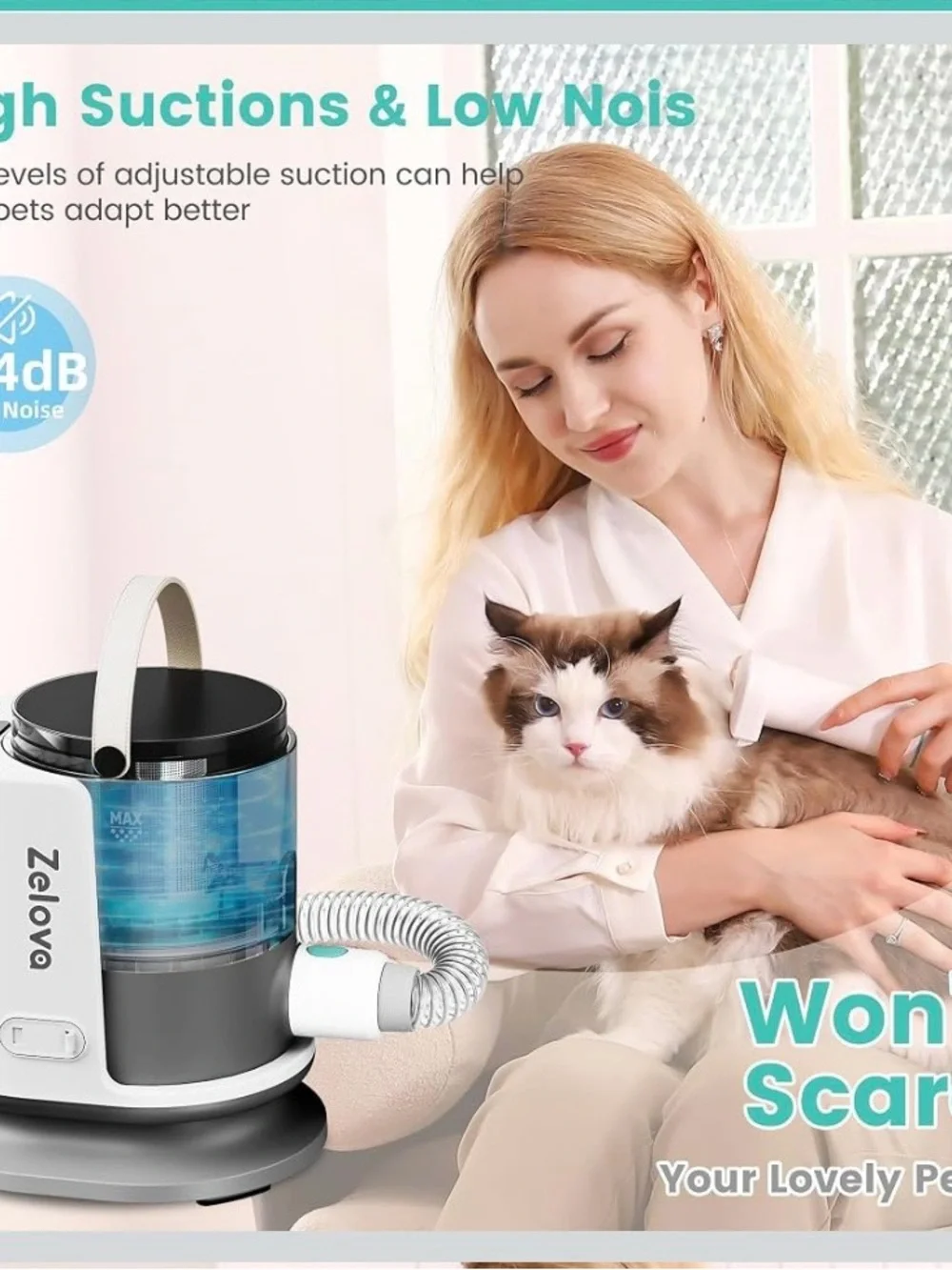 New Pet Dog Cat Grooming Vacuum Kit Suction Quiet Groomer w/ 6 Pet Tools
